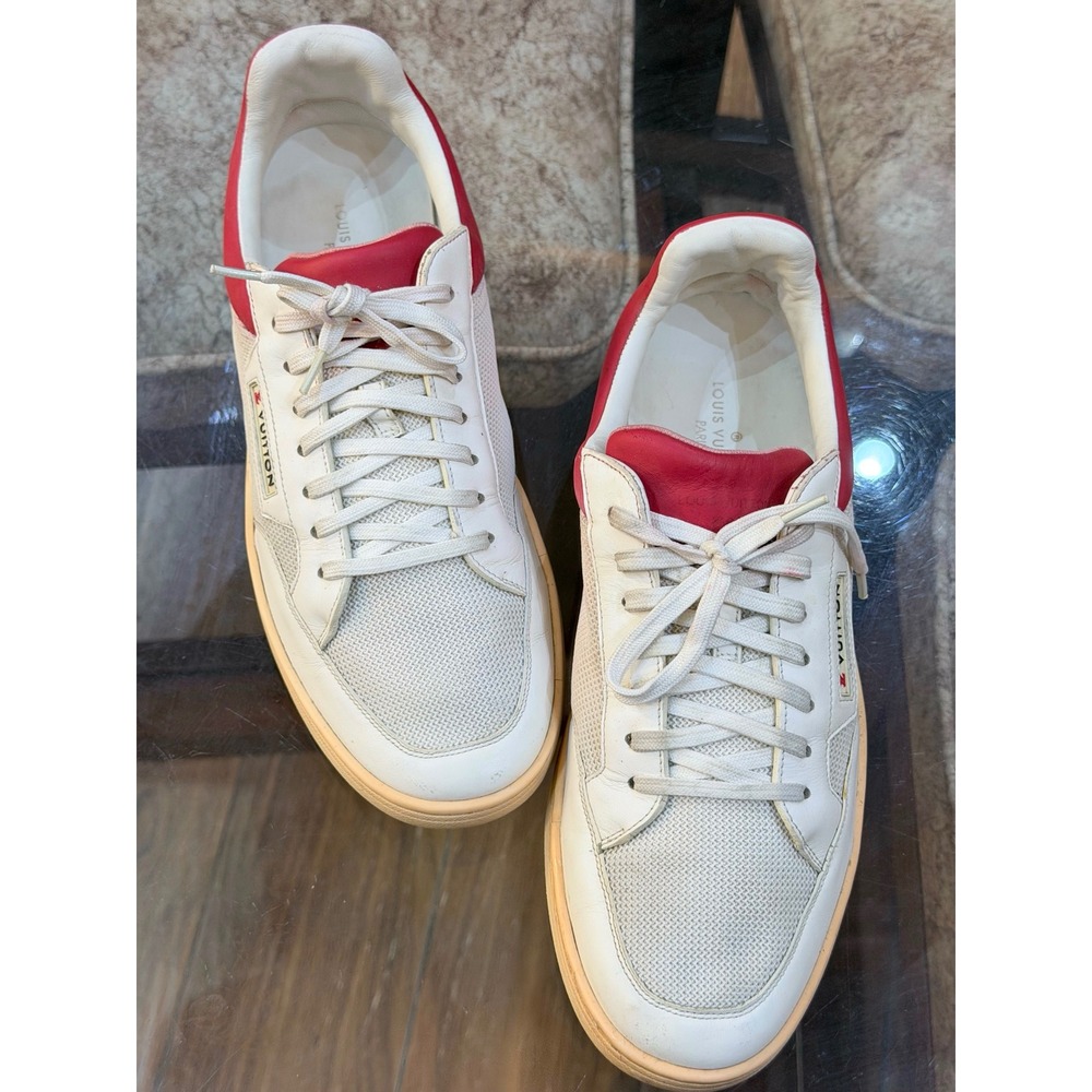 Louis Vuitton Frontrow Sneakers White Red Leather Mesh Low Top MS0150 Mens‎ 8